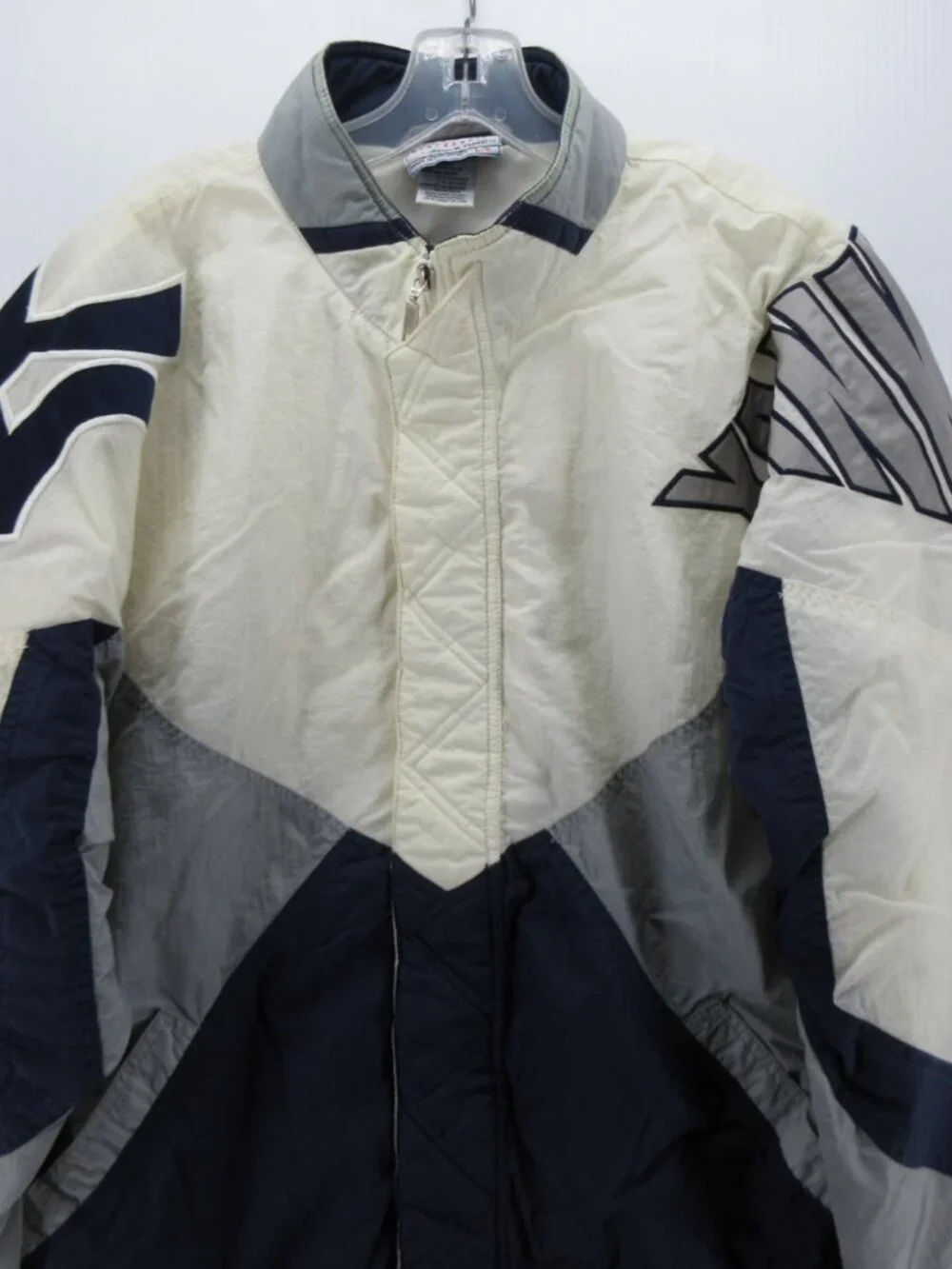 VINTAGE New York Yankees Jacket Large White Apex One Spell Out 90s *